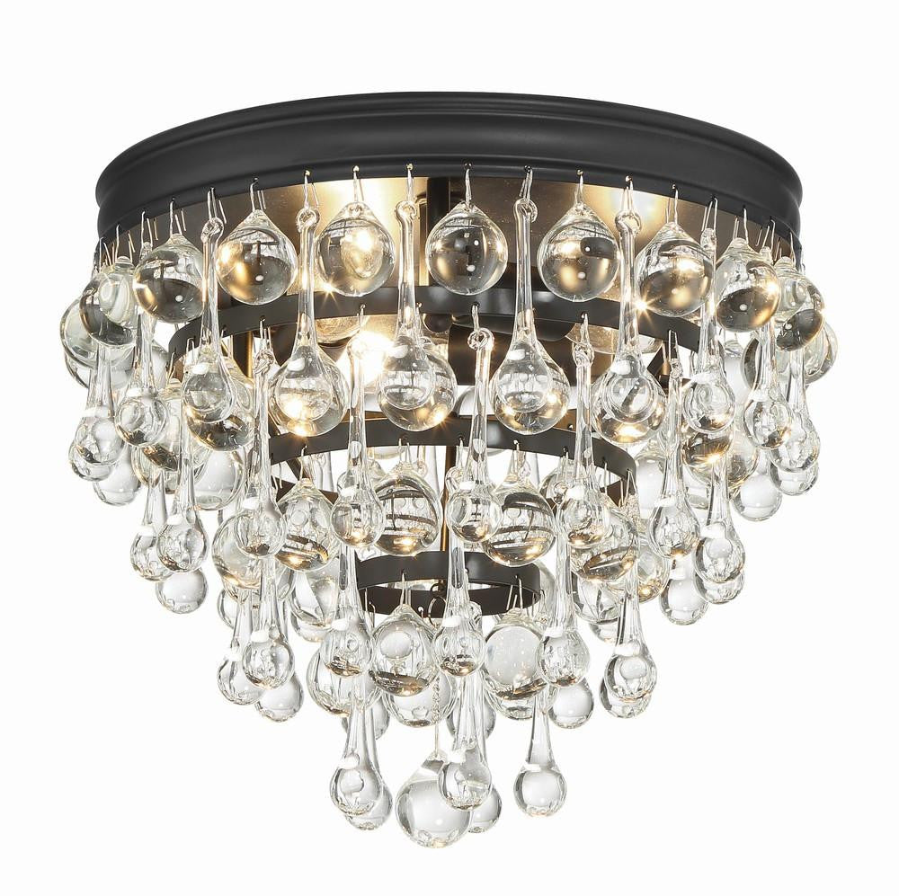 Crystorama Calypso Flush Mount - Matte Black, Clear Glass Drops 9.5"H