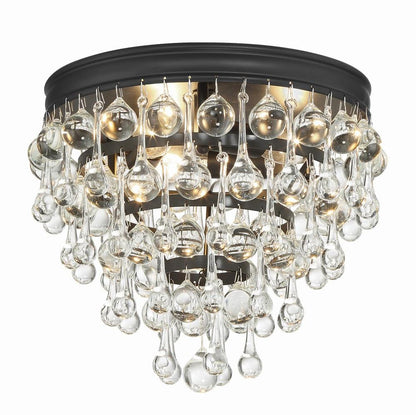 Crystorama Calypso Flush Mount - Matte Black, Clear Glass Drops 9.5"H