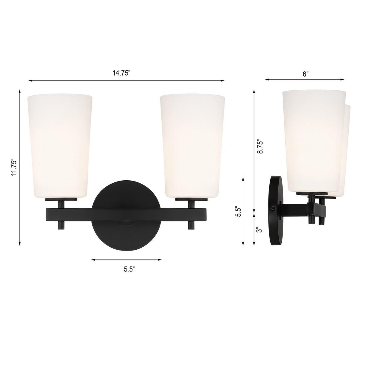 Crystorama Colton 2 Light Bathroom Vanity - Black 11.75"H