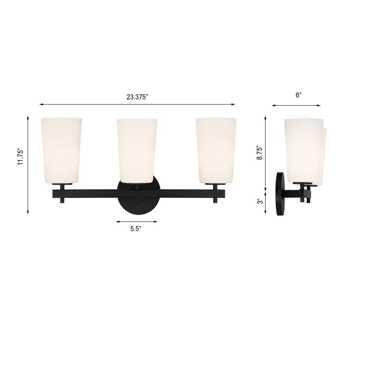 Crystorama Colton 3 Light Bathroom Vanity - Black 11.75"H