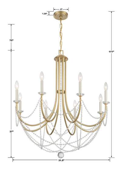 Crystorama Delilah Chandelier - Aged Brass 37"H