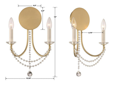 Crystorama Delilah Wall Sconce - Aged Brass 16"H