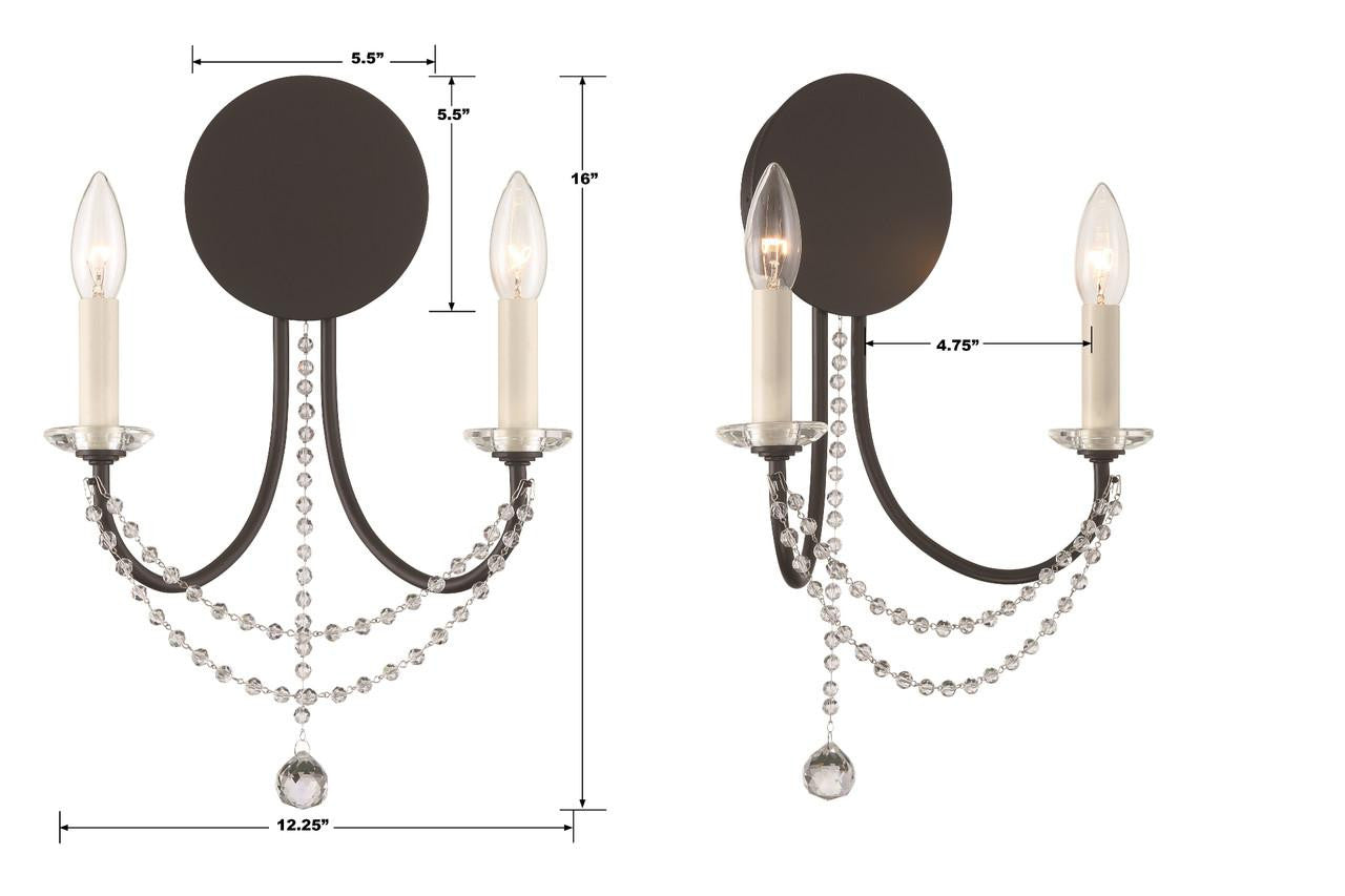 Crystorama Delilah Wall Sconce - Matte Black 16"H