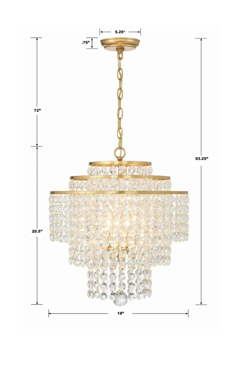 Crystorama Gabrielle Chandelier - Antique Gold, Hand Cut Crystal 20.5"H