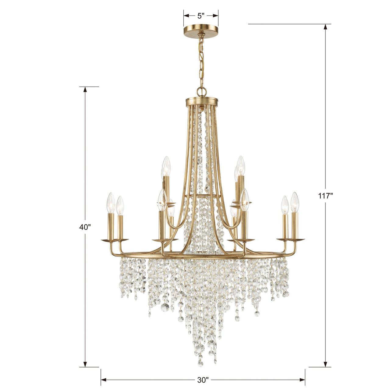 Crystorama Gabrielle Chandelier - Antique Gold, Hand Cut Crystal 40"H