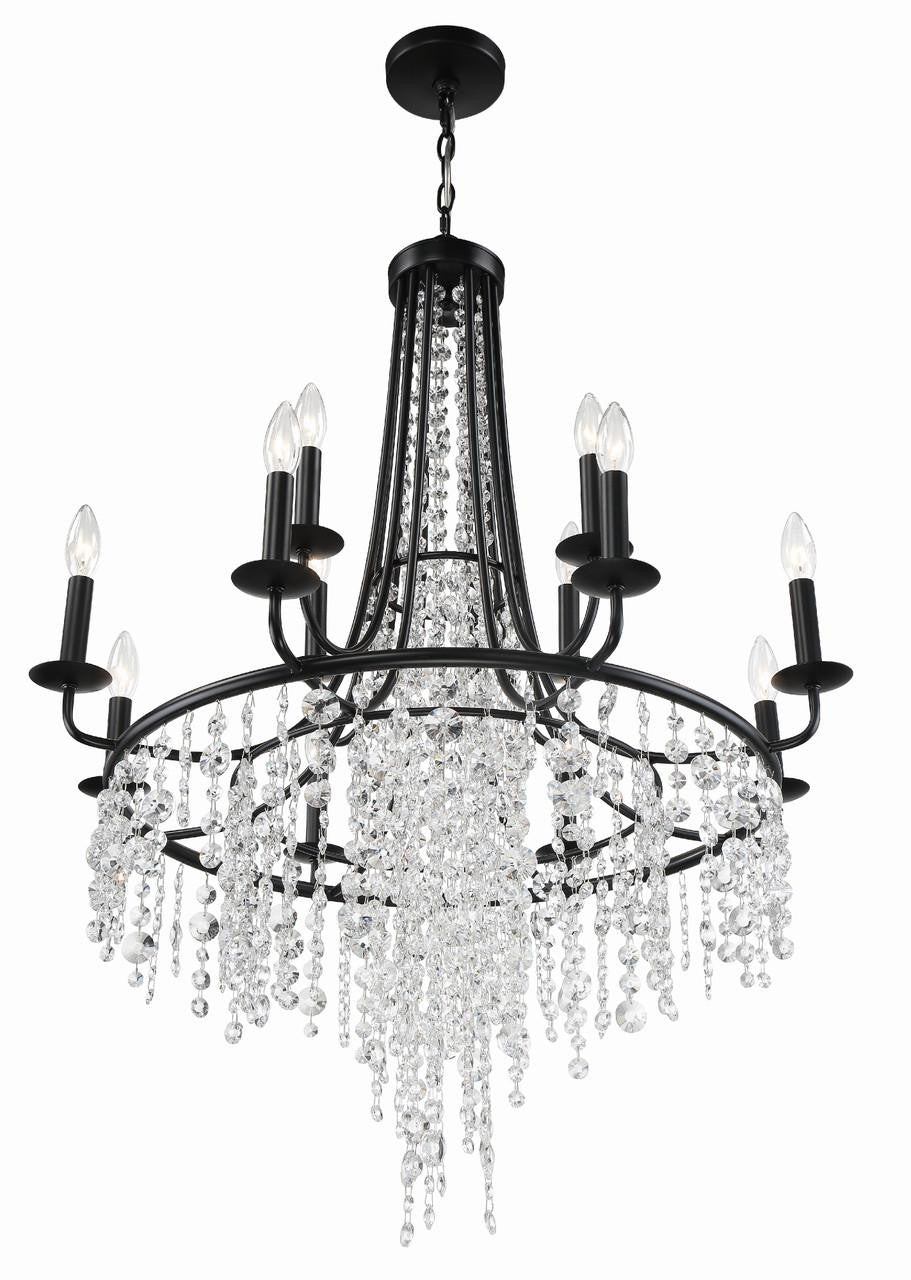 Crystorama Gabrielle Chandelier - Matte Black, Hand Cut Crystal 40"H