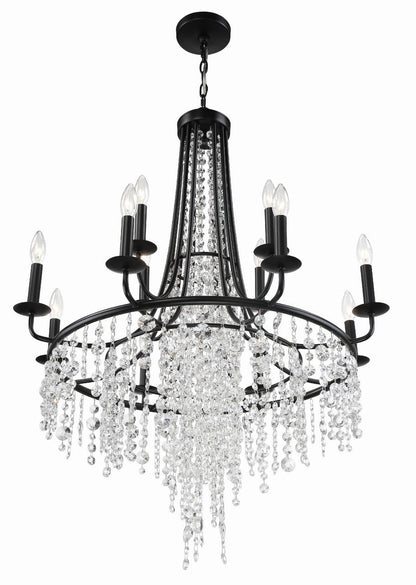 Crystorama Gabrielle Chandelier - Matte Black, Hand Cut Crystal 40"H