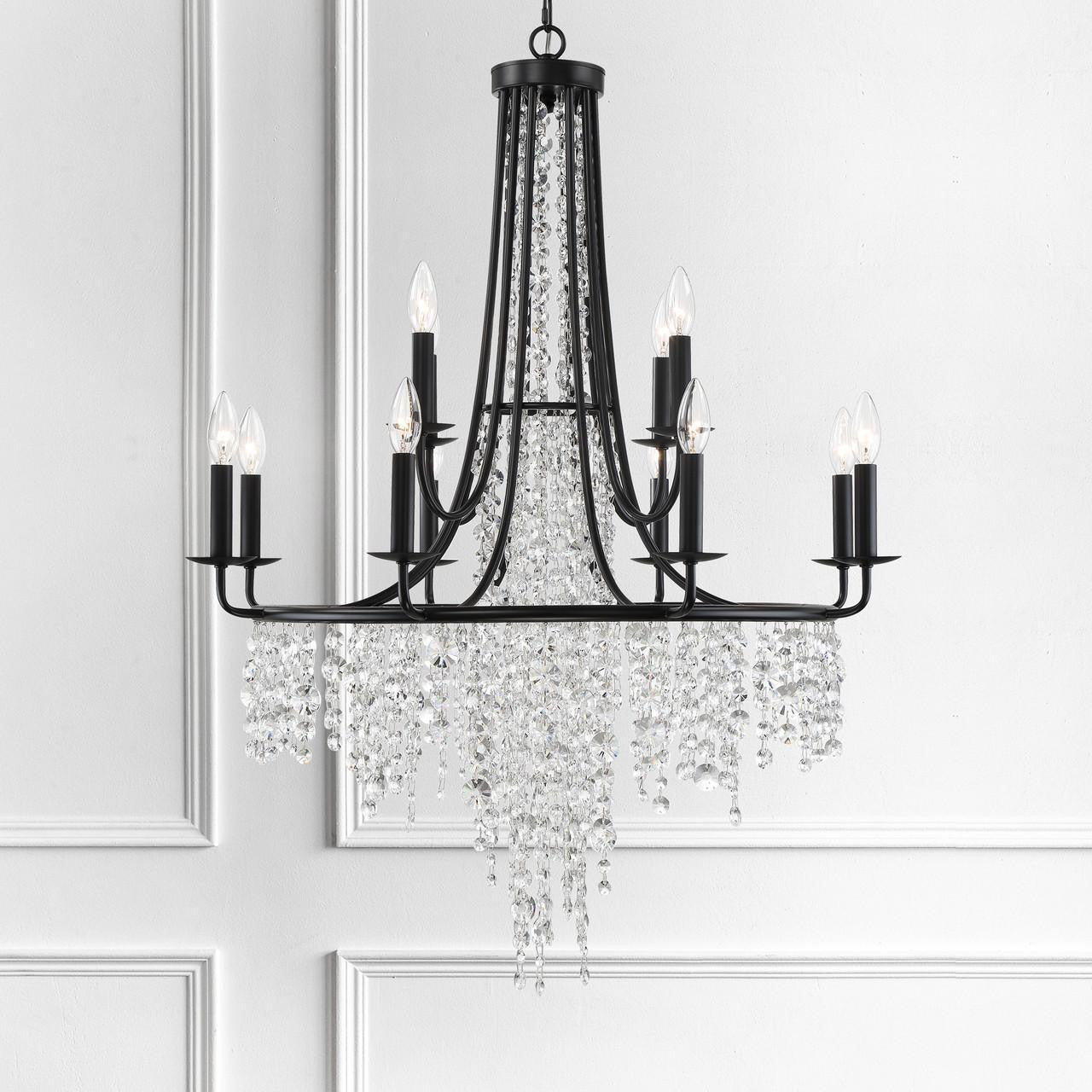 Crystorama Gabrielle Chandelier - Matte Black, Hand Cut Crystal 40"H