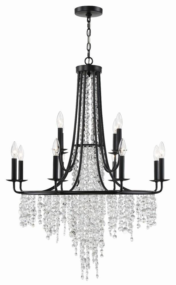 Crystorama Gabrielle Chandelier - Matte Black, Hand Cut Crystal 40"H