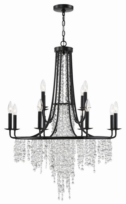 Crystorama Gabrielle Chandelier - Matte Black, Hand Cut Crystal 40"H