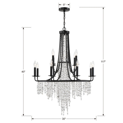 Crystorama Gabrielle Chandelier - Matte Black, Hand Cut Crystal 40"H