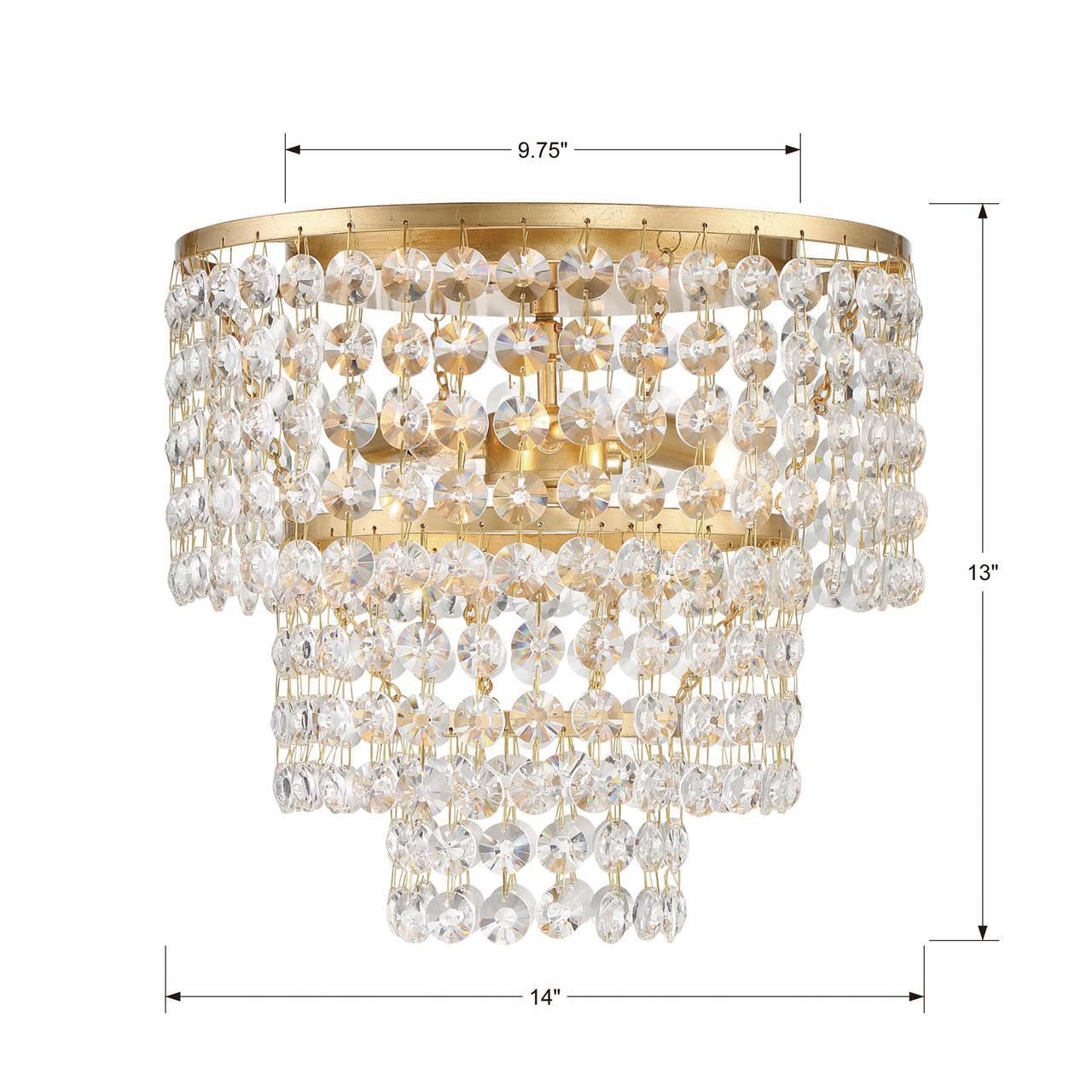 Crystorama Gabrielle Flush Mount - Antique Gold, Hand Cut Crystal 13"H