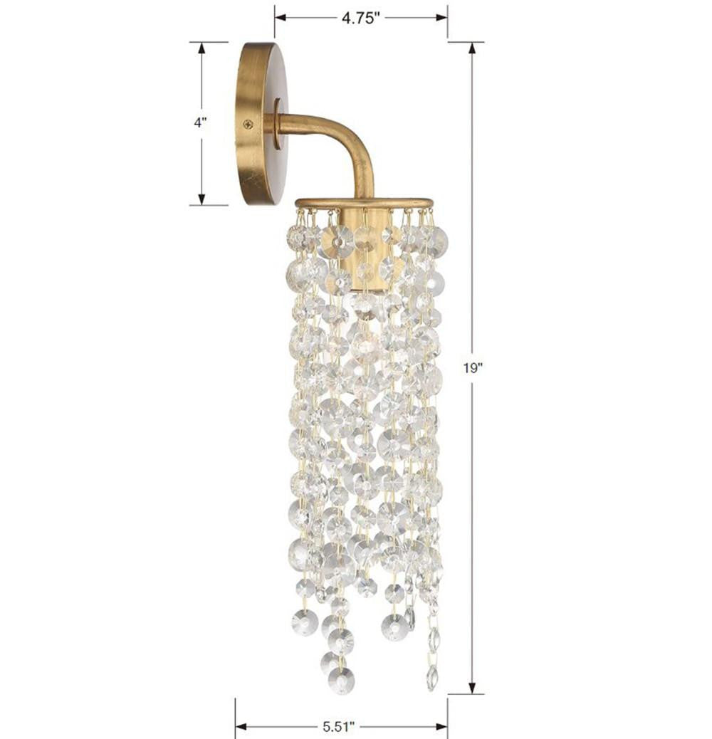 Crystorama Gabrielle Wall Sconce - Antique Gold, Hand Cut Crystal 19"H