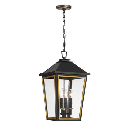 Crystorama Hawkins 4 Light Outdoor Pendant Matte Black, Textured Gold