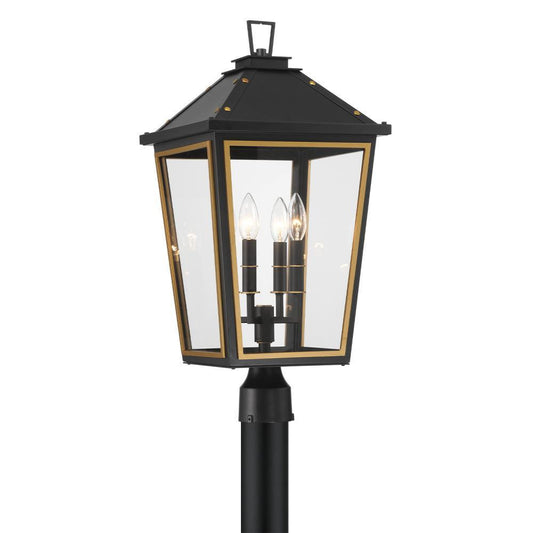 Crystorama Hawkins 4 Light Outdoor Post Light Matte Black, Vibrant Gold