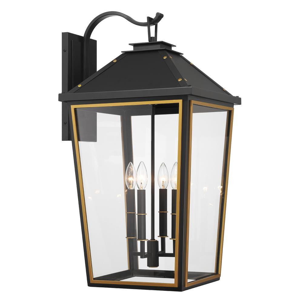Crystorama Hawkins 4 Light Outdoor Sconce Matte Black, Textured Gold