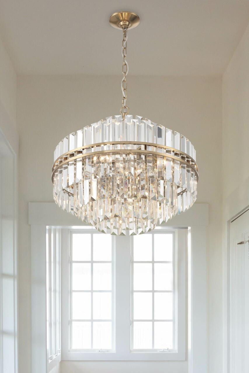 Crystorama Hayes 12 Light Chandelier - Aged Brass, Faceted Crystal 20.5"H