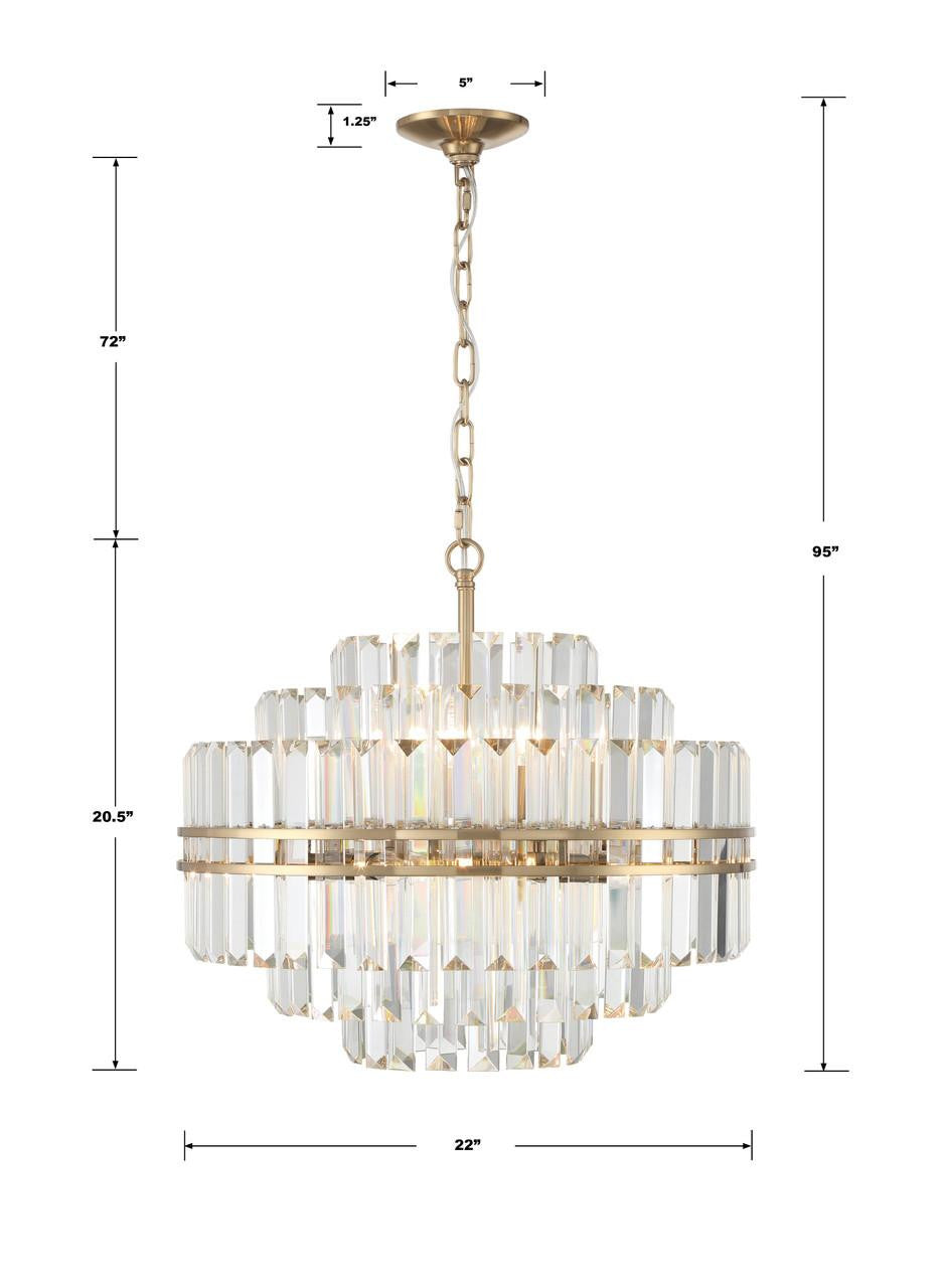 Crystorama Hayes 12 Light Chandelier - Aged Brass, Faceted Crystal 20.5"H