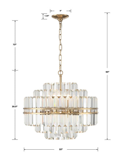 Crystorama Hayes 12 Light Chandelier - Aged Brass, Faceted Crystal 20.5"H