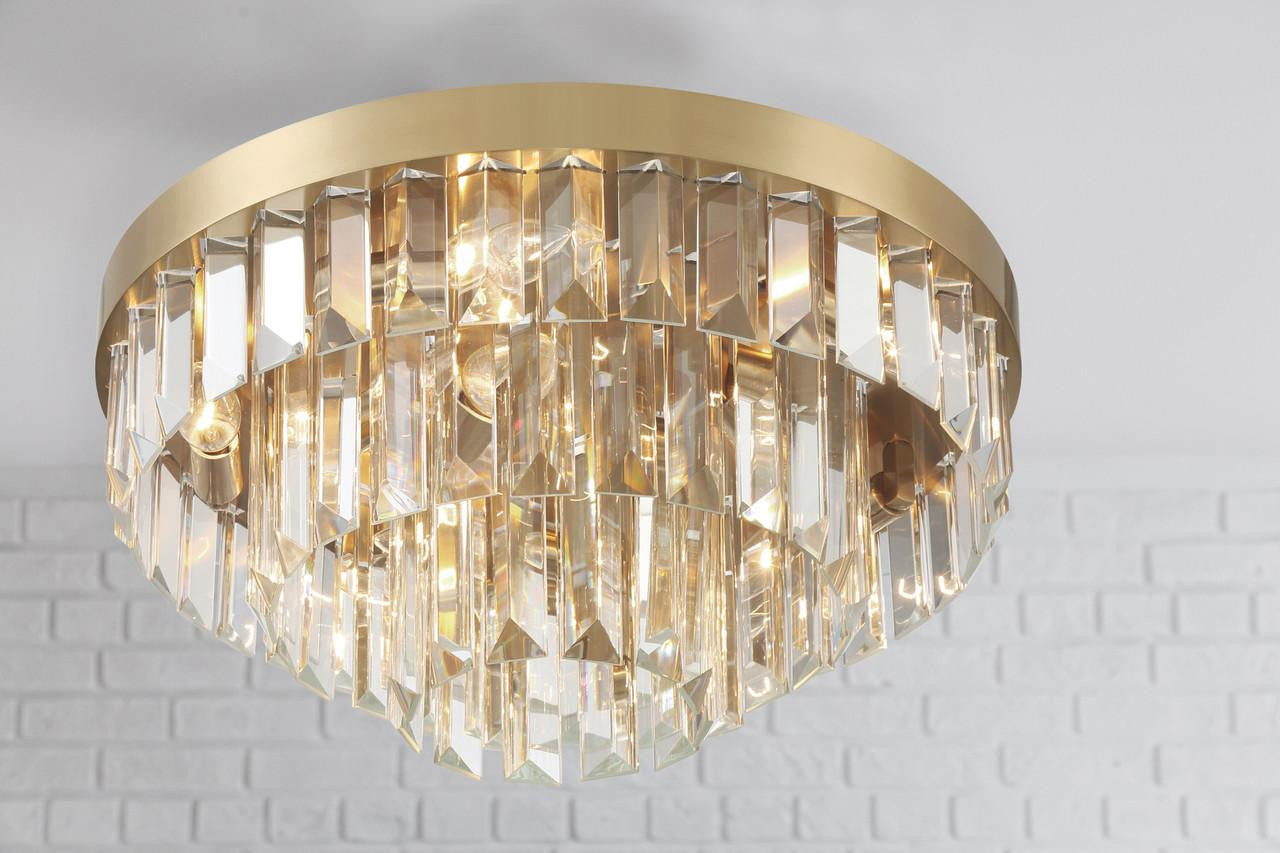 Crystorama Hayes Flush Mount - Aged Brass, Faceted Crystal 8"H