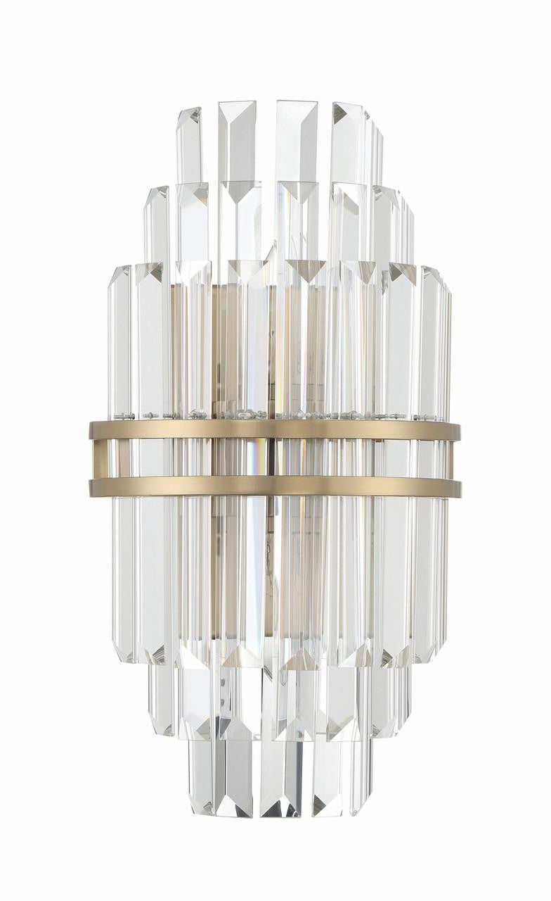 Crystorama Hayes Wall Sconce - Aged Brass, Faceted Crystal 14.25"H