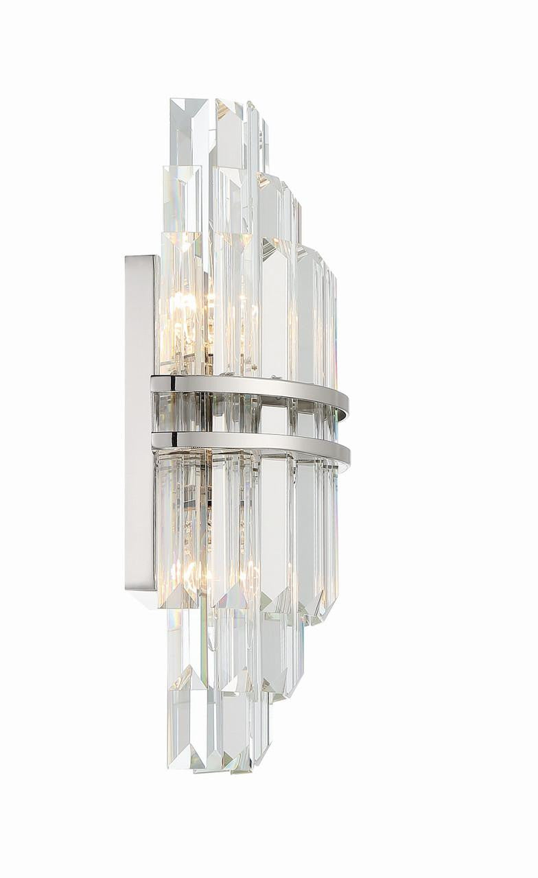 Crystorama Hayes Wall Sconce - Polished Nickel, Faceted Crystal 14.25"H