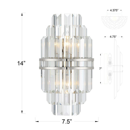 Crystorama Hayes Wall Sconce - Polished Nickel, Faceted Crystal 14.25"H