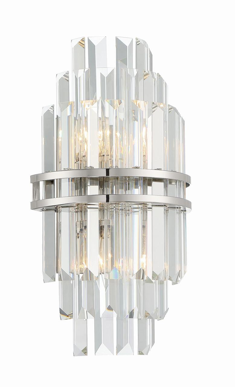 Crystorama Hayes Wall Sconce - Polished Nickel, Faceted Crystal 14.25"H