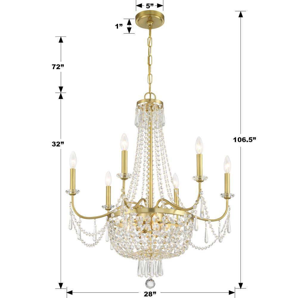 Crystorama Haywood Chandelier - Aged Brass, Hand Cut Crystal 32"H