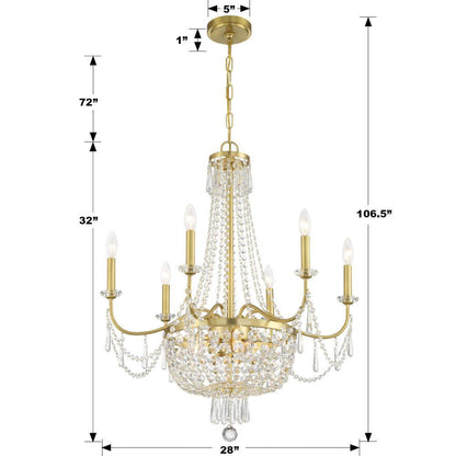 Crystorama Haywood Chandelier - Aged Brass, Hand Cut Crystal 32"H