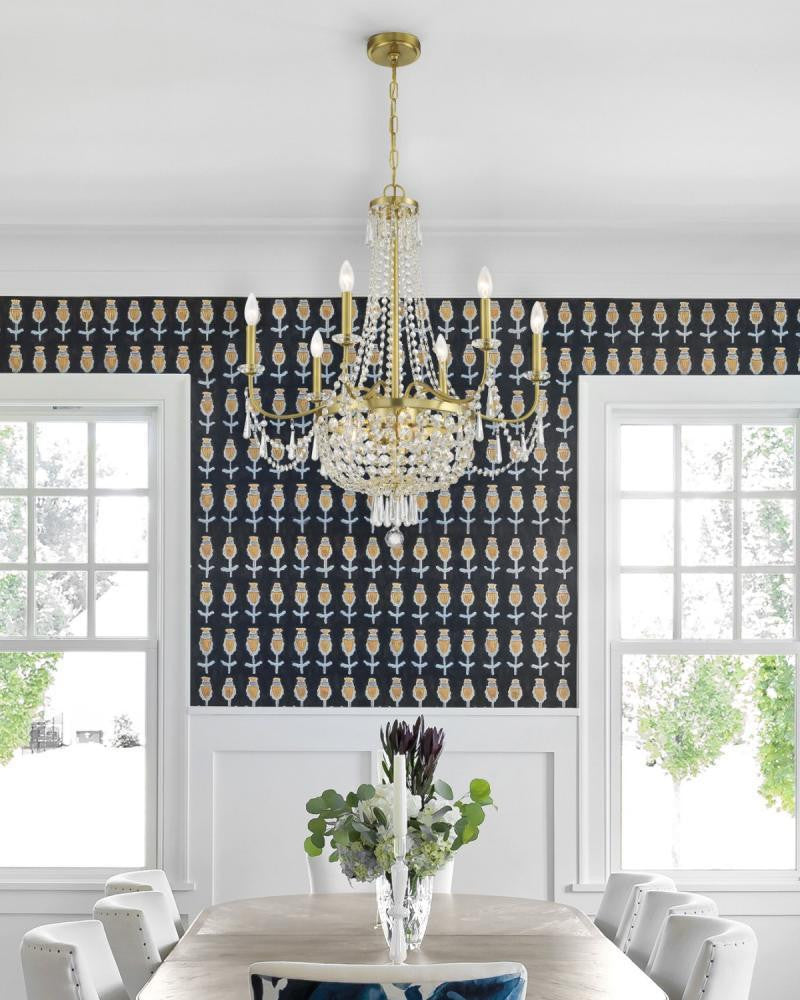 Crystorama Haywood Chandelier - Aged Brass, Hand Cut Crystal 32"H