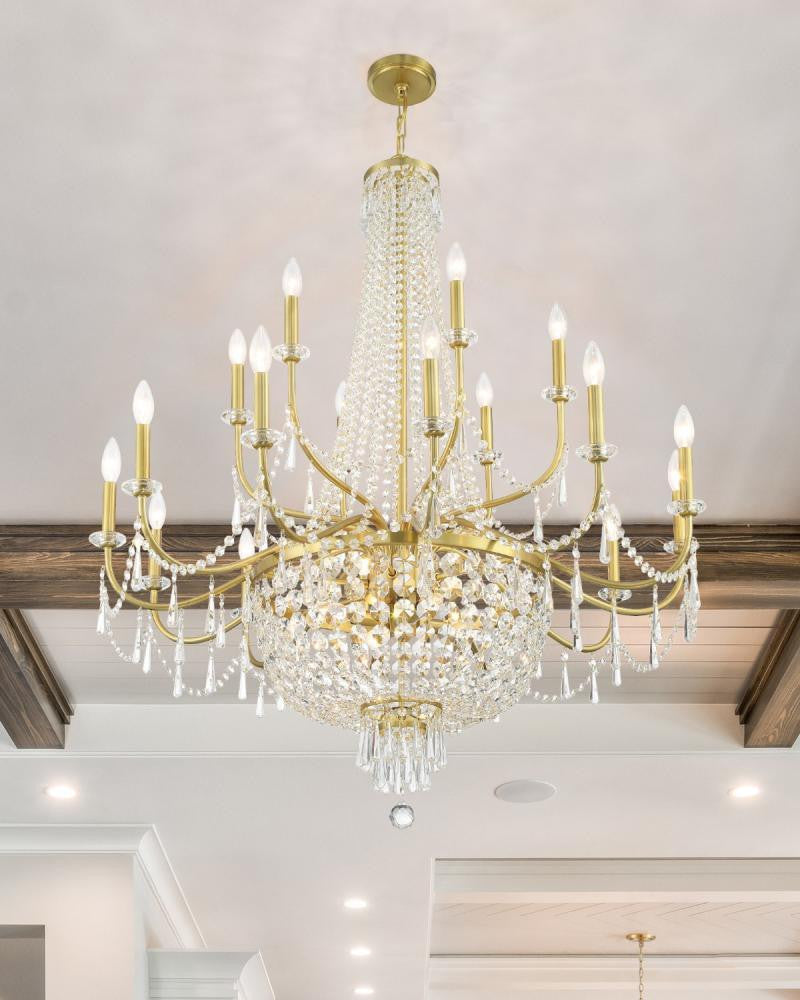 Crystorama Haywood Chandelier - Aged Brass, Hand Cut Crystal 46"H
