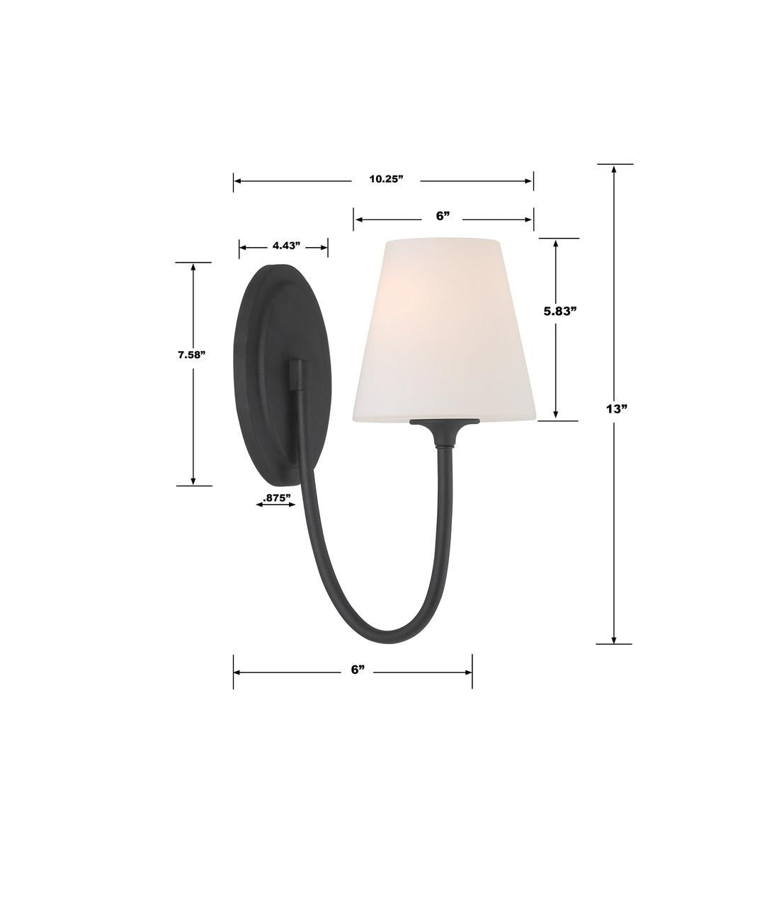 Crystorama Juno 1 Light Wall Sconce - Black Forged 13"H