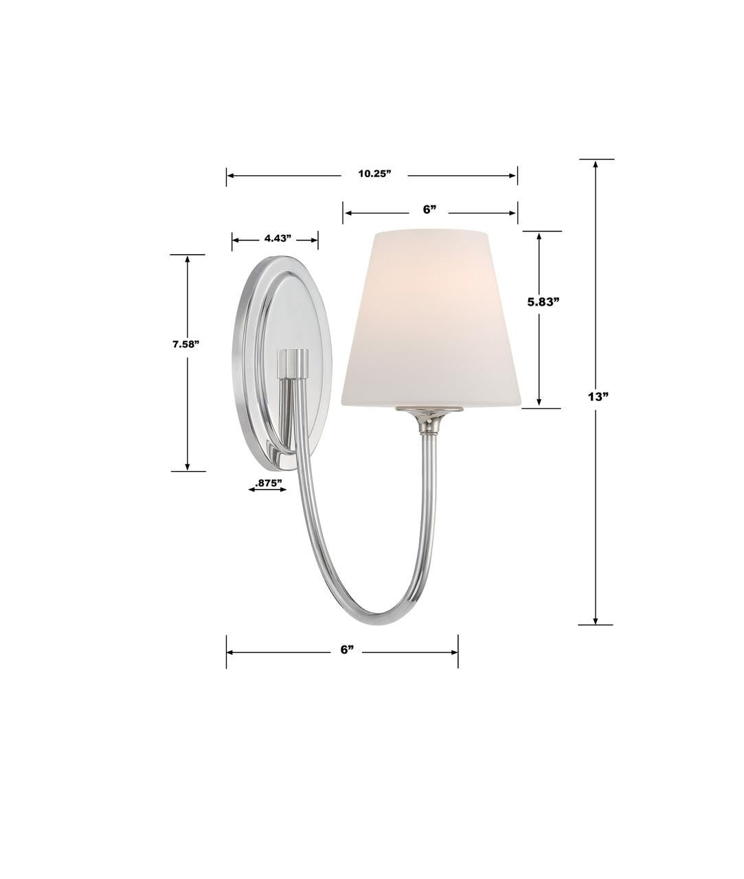 Crystorama Juno 1 Light Wall Sconce - Polished Nickel 13"H