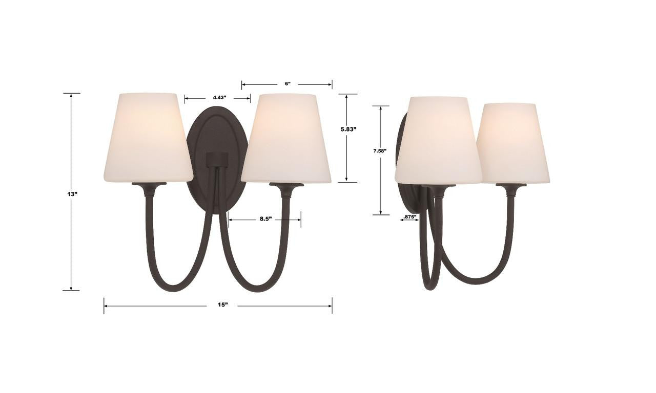Crystorama Juno 2 Light Wall Sconce - Black Forged 13"H
