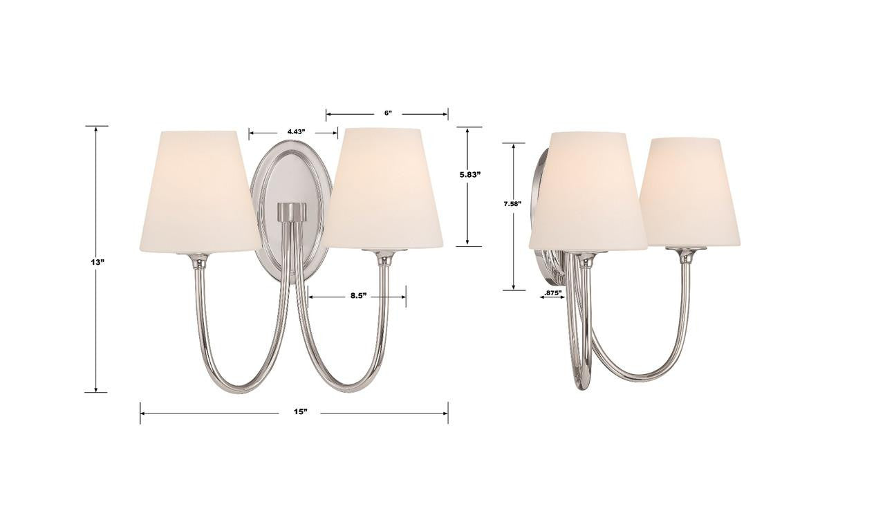 Crystorama Juno 2 Light Wall Sconce - Polished Nickel 13"H