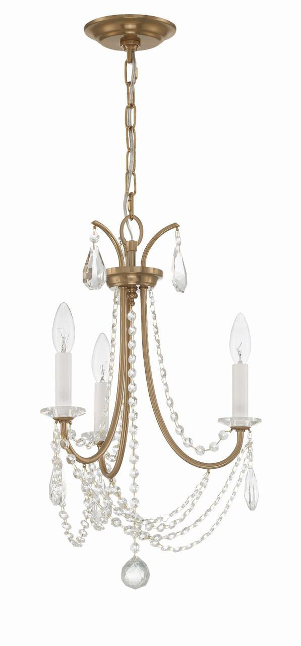 Crystorama Karrington Mini Chandelier - Aged Brass, Hand Cut Crystal 21"H