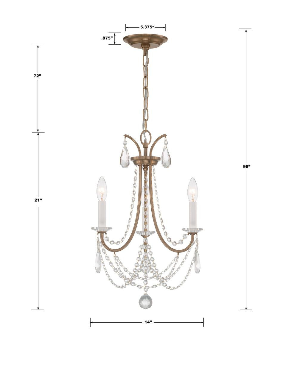 Crystorama Karrington Mini Chandelier - Aged Brass, Hand Cut Crystal 21"H