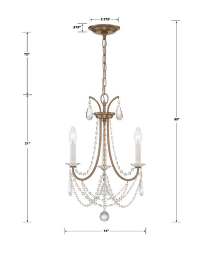Crystorama Karrington Mini Chandelier - Aged Brass, Hand Cut Crystal 21"H