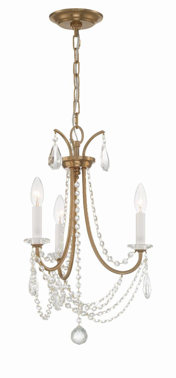 Crystorama Karrington Mini Chandelier - Aged Brass, Hand Cut Crystal 21"H