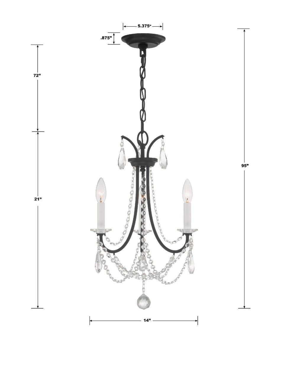 Crystorama Karrington Mini Chandelier - Matte Black, Hand Cut Crystal 21"H
