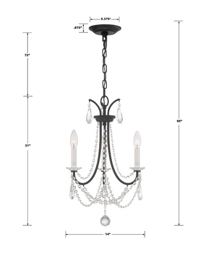 Crystorama Karrington Mini Chandelier - Matte Black, Hand Cut Crystal 21"H