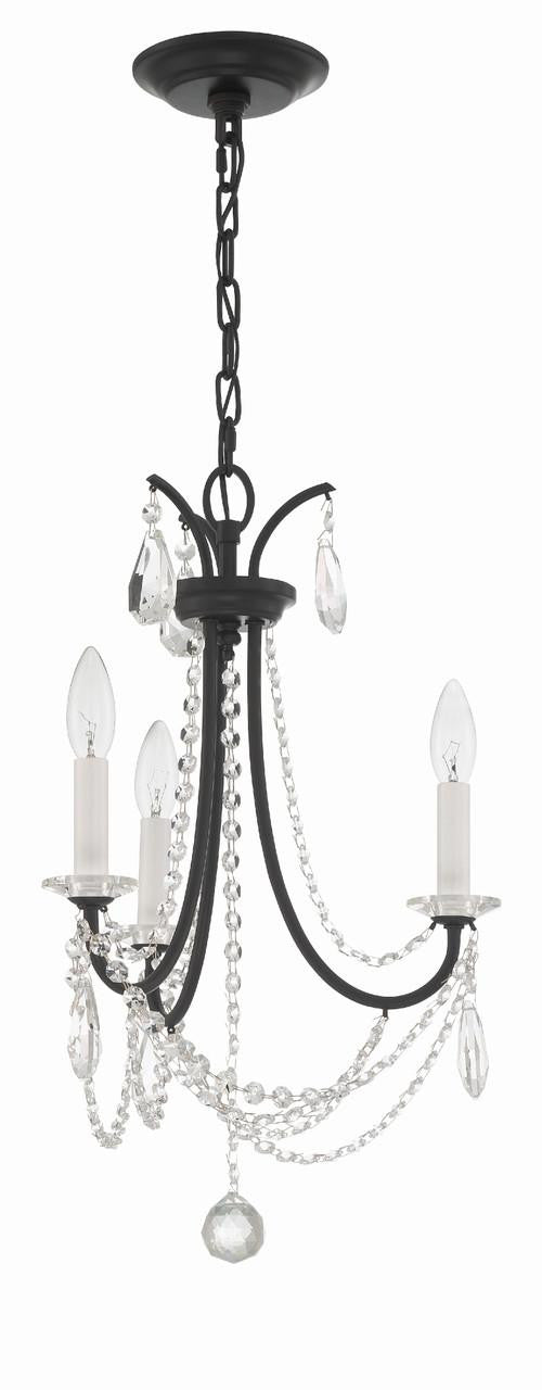 Crystorama Karrington Mini Chandelier - Matte Black, Hand Cut Crystal 21"H