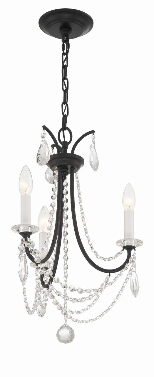 Crystorama Karrington Mini Chandelier - Matte Black, Hand Cut Crystal 21"H