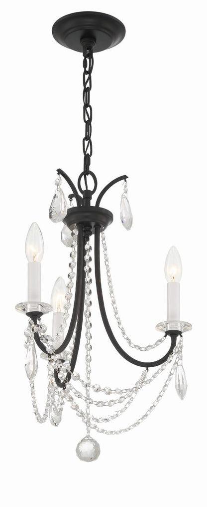 Crystorama Karrington Mini Chandelier - Matte Black, Hand Cut Crystal 21"H