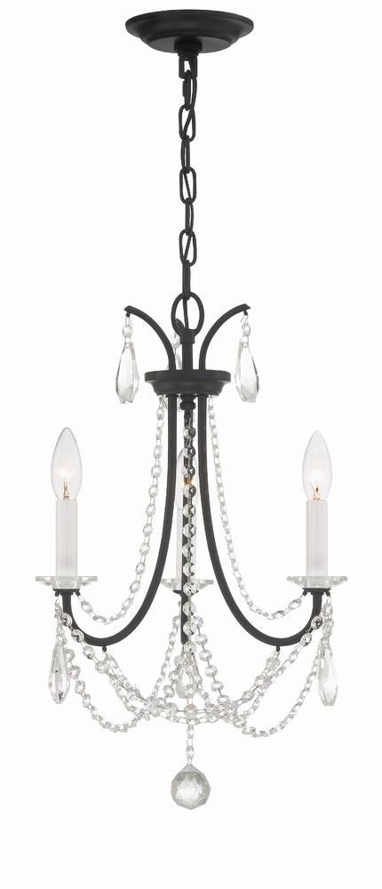 Crystorama Karrington Mini Chandelier - Matte Black, Hand Cut Crystal 21"H