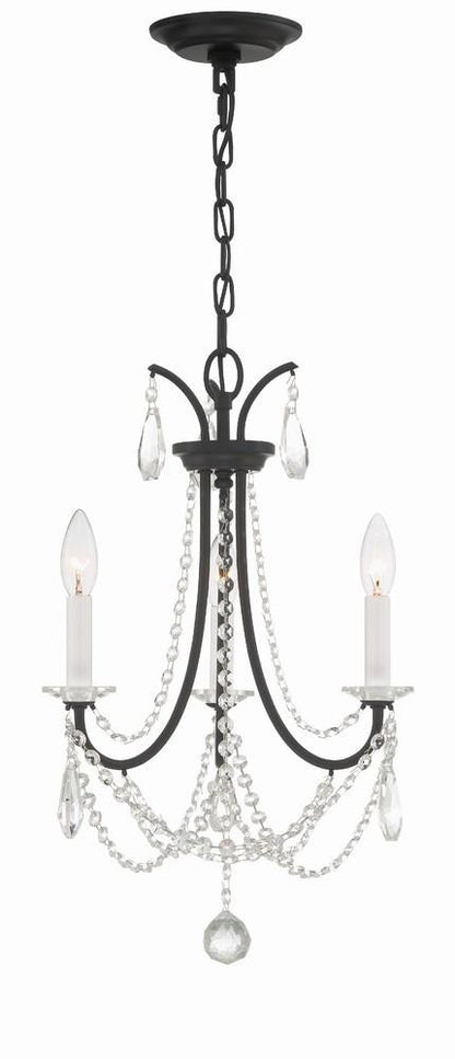Crystorama Karrington Mini Chandelier - Matte Black, Hand Cut Crystal 21"H