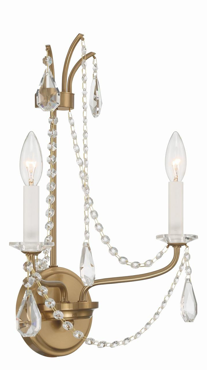 Crystorama Karrington Wall Sconce - Aged Brass, Hand Cut Crystal 18.5"H