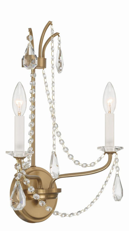 Crystorama Karrington Wall Sconce - Aged Brass, Hand Cut Crystal 18.5"H