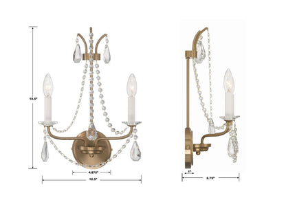 Crystorama Karrington Wall Sconce - Aged Brass, Hand Cut Crystal 18.5"H